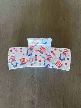 Uncle Sam Fireworks Red White Blue Star July 4th USA 4" Lobster Claw Hair Clip